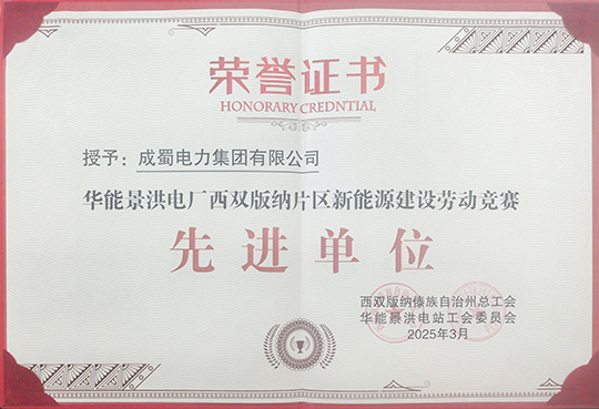 成蜀電力集團(tuán)榮獲華能景洪電廠新能源建設(shè)勞動競賽 “先進(jìn)單位”稱號